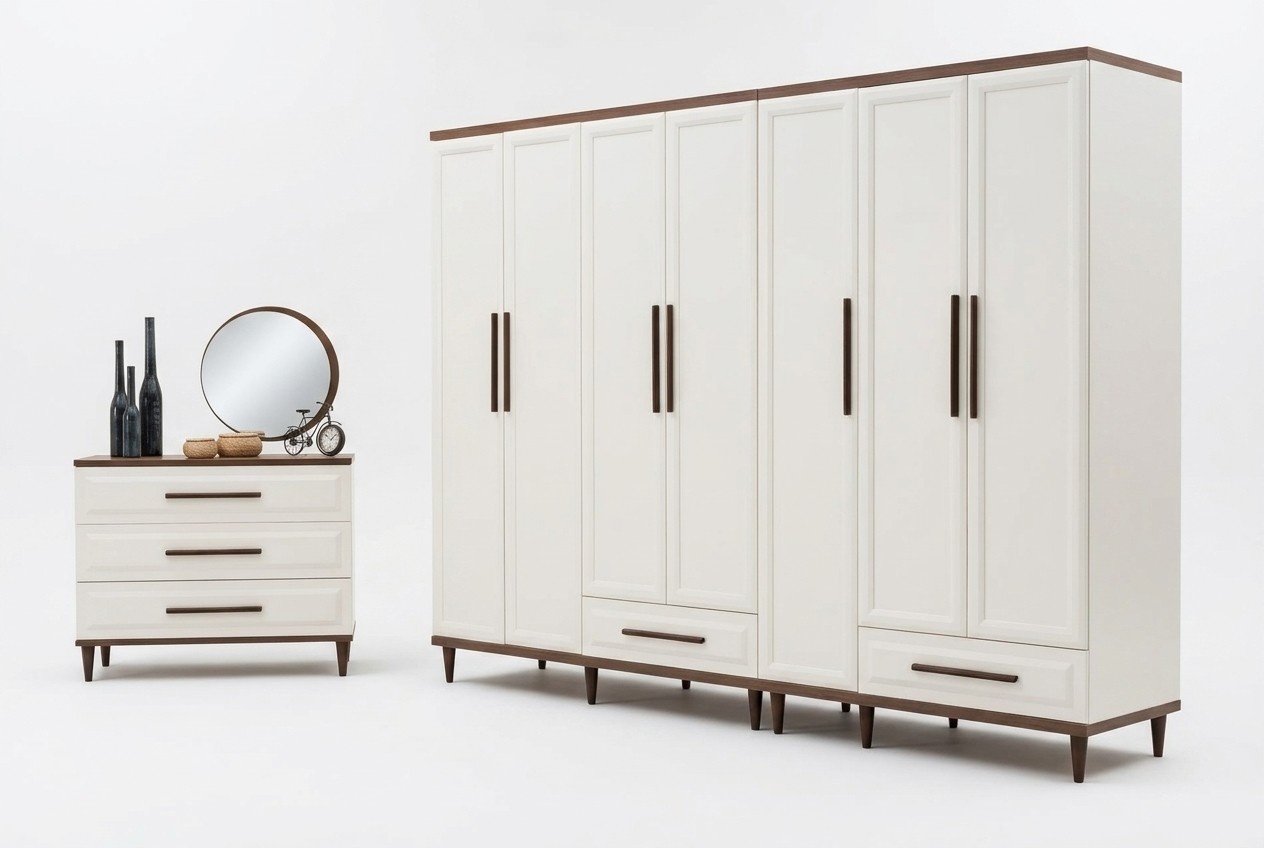 Schlafzimmer 3tlg Luxus Komplett Kleiderschrank HolzmÃ¶bel Kommode mit Spiegel