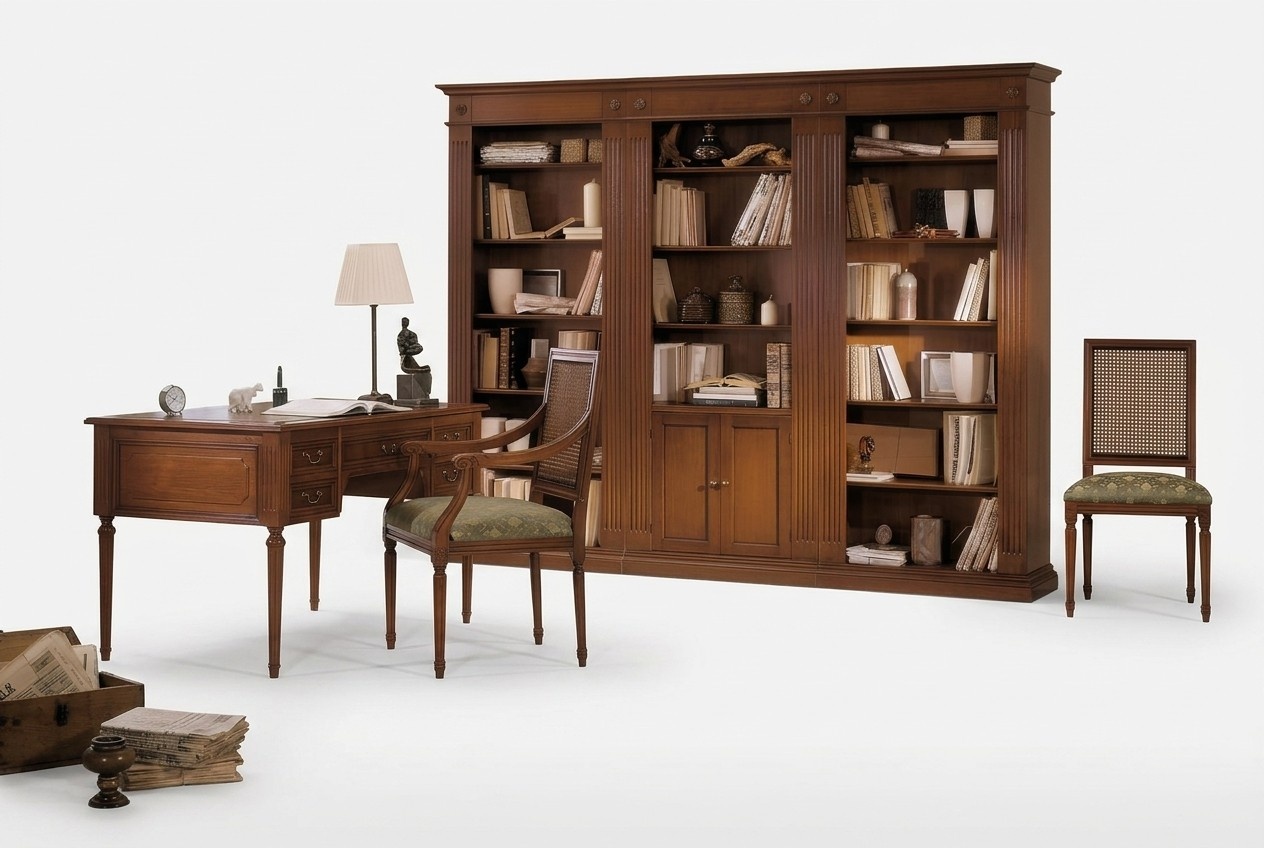 Schreibtisch und Stuhl aus Holz mit Armlehnen BÃ¼cherregal BÃ¼romÃ¶bel Design 3tlg