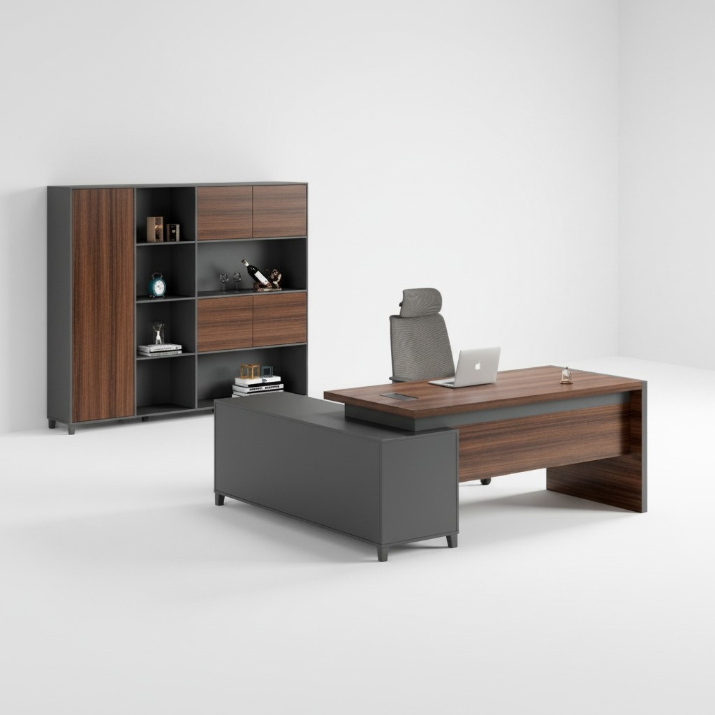 Schwarz-Brauner Eckschreibtisch Designer Arbeitszimmer Edler BÃ¼rotisch