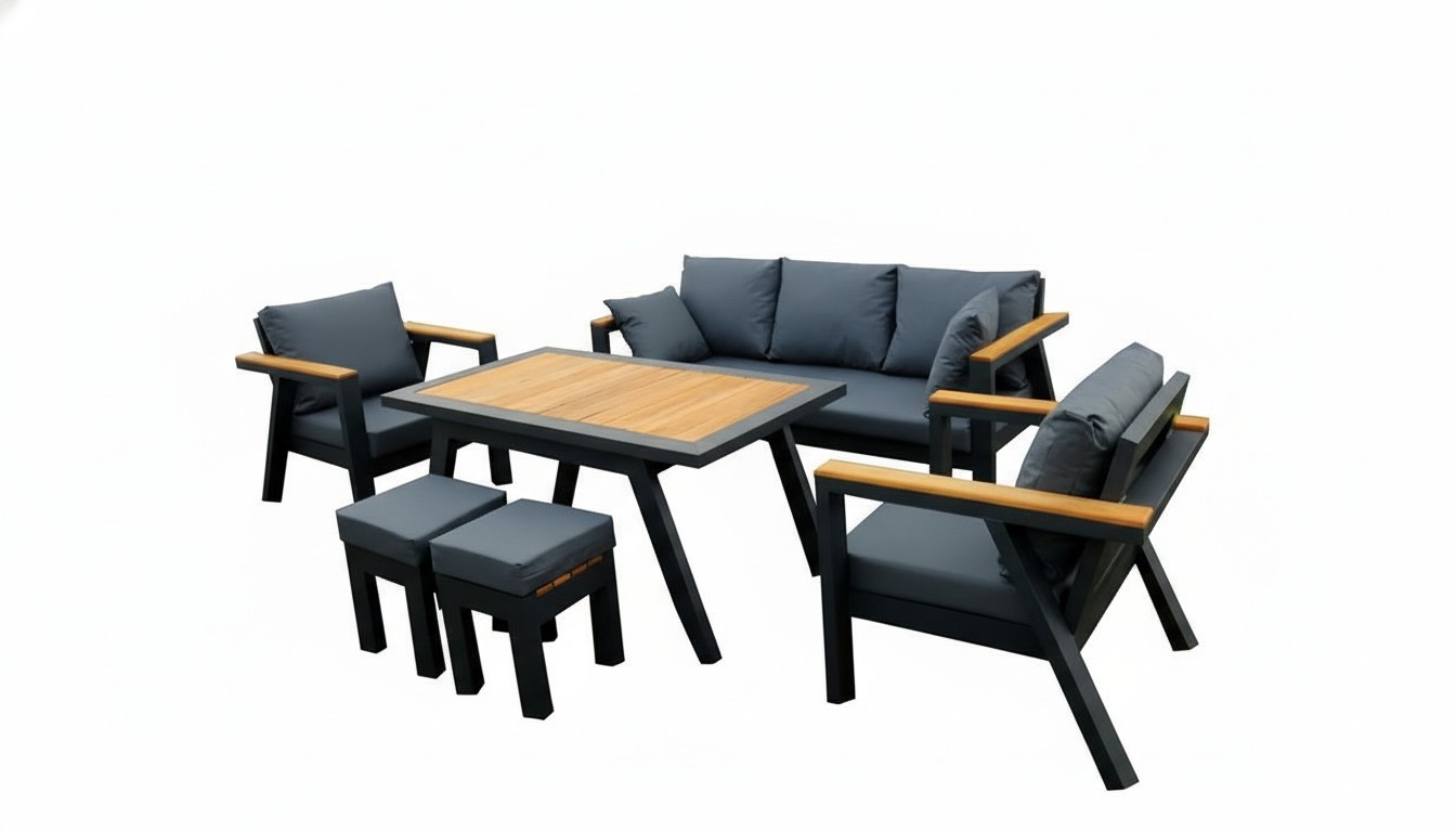 Sitzgruppe GartenmÃ¶bel Set Sofa Sessel StÃ¼hle Tisch 6tlg Terrasse Schwarz