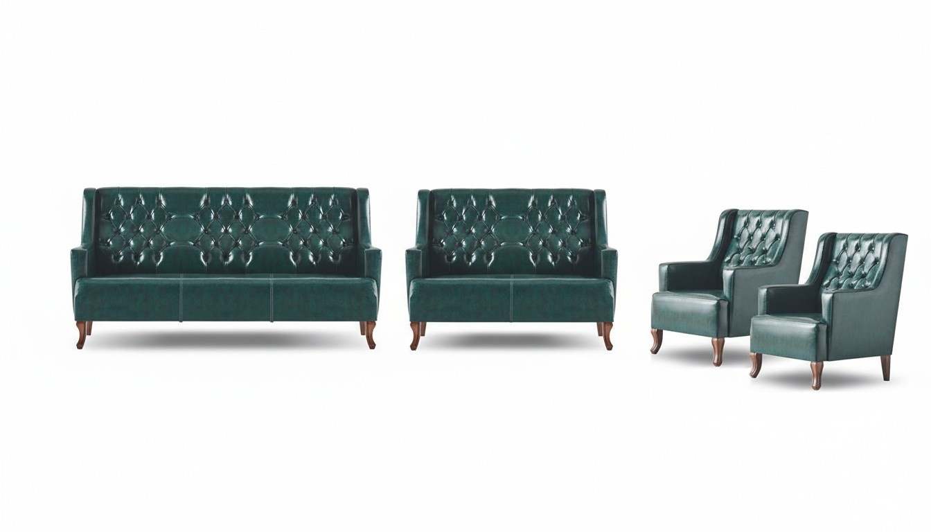 Sofa-Set Chesterfield GrÃ¼n Klassisch Leder 3-Sitzer Sessel 2-Sitzer Holz