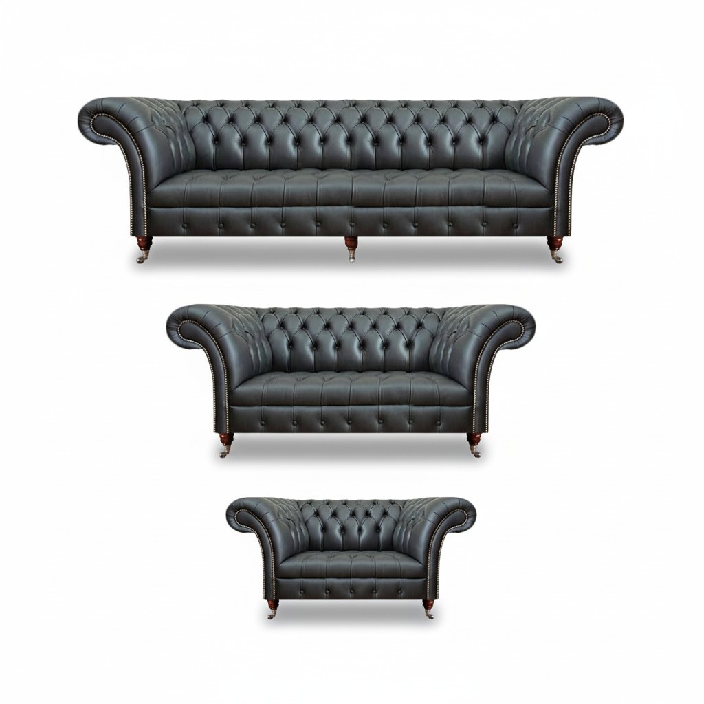 Sofagarnitur 3tlg Leder Sofas Komplett Wohnzimmer PolstermÃ¶bel Neu Chesterfield