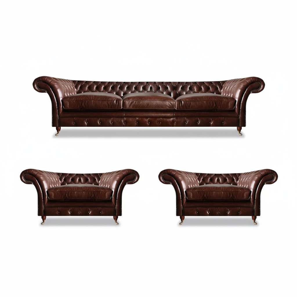 Sofagarnitur Leder Sofa 3+1+1 Sitzer Chesterfield Moderne Braun MÃ¶bel