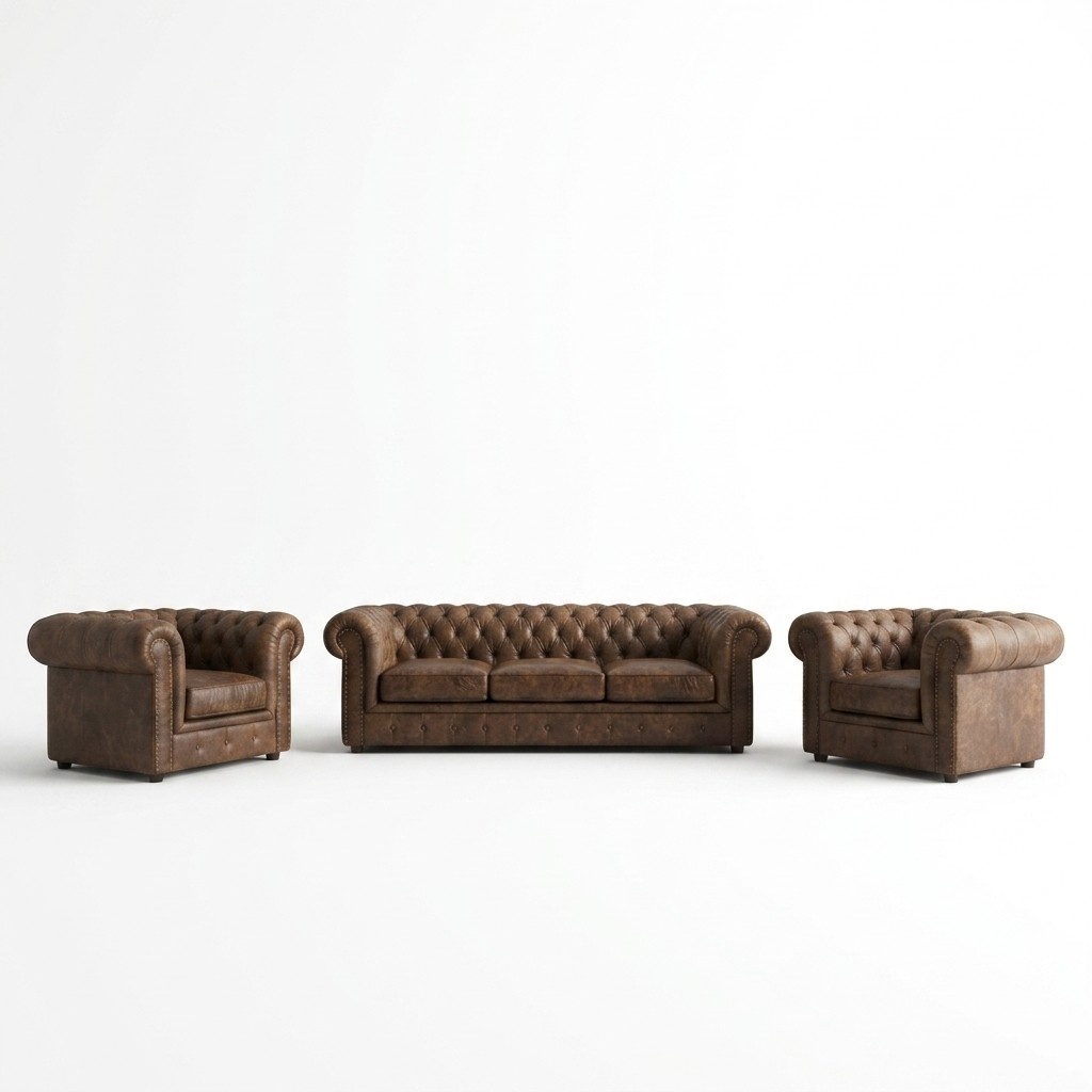 Sofagarnitur Polster Couch Sofa Klassik Deko Chesterfield 3 Sitzer Set Neu