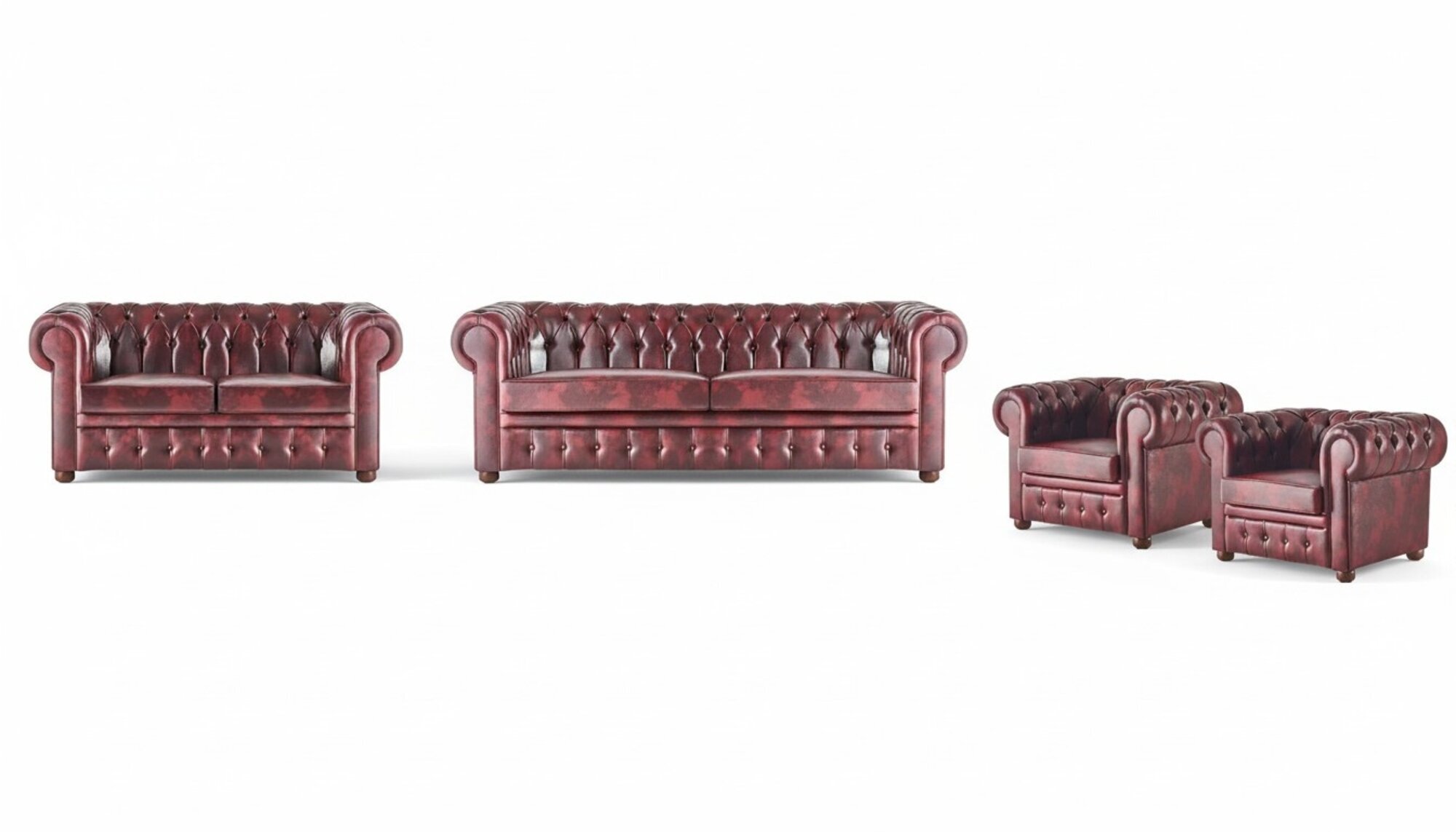 Sofagarnitur Set Couch Chesterfield 3-Sitzer 2-Sitzer Sessel Bordeaux Set 4tlg.