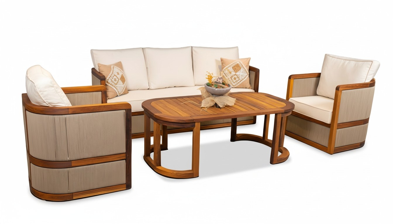 Terrassen MÃ¶bel GartenmÃ¶bel Couchtisch Sofa Sessel Holz 4tlg Set Beige