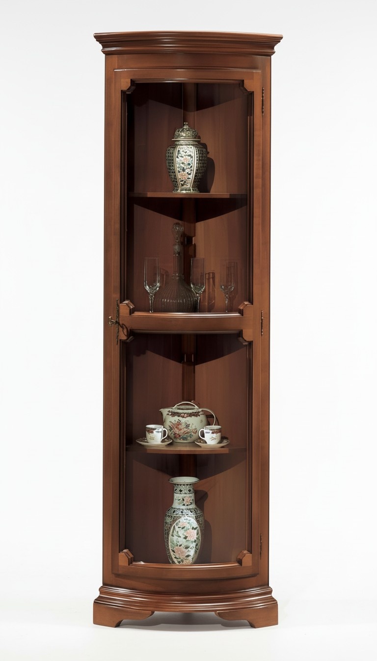 Vitrine HolzschrÃ¤nke Glasvitrine Schrank Eckvitrine Braun Italienische MÃ¶bel Neu