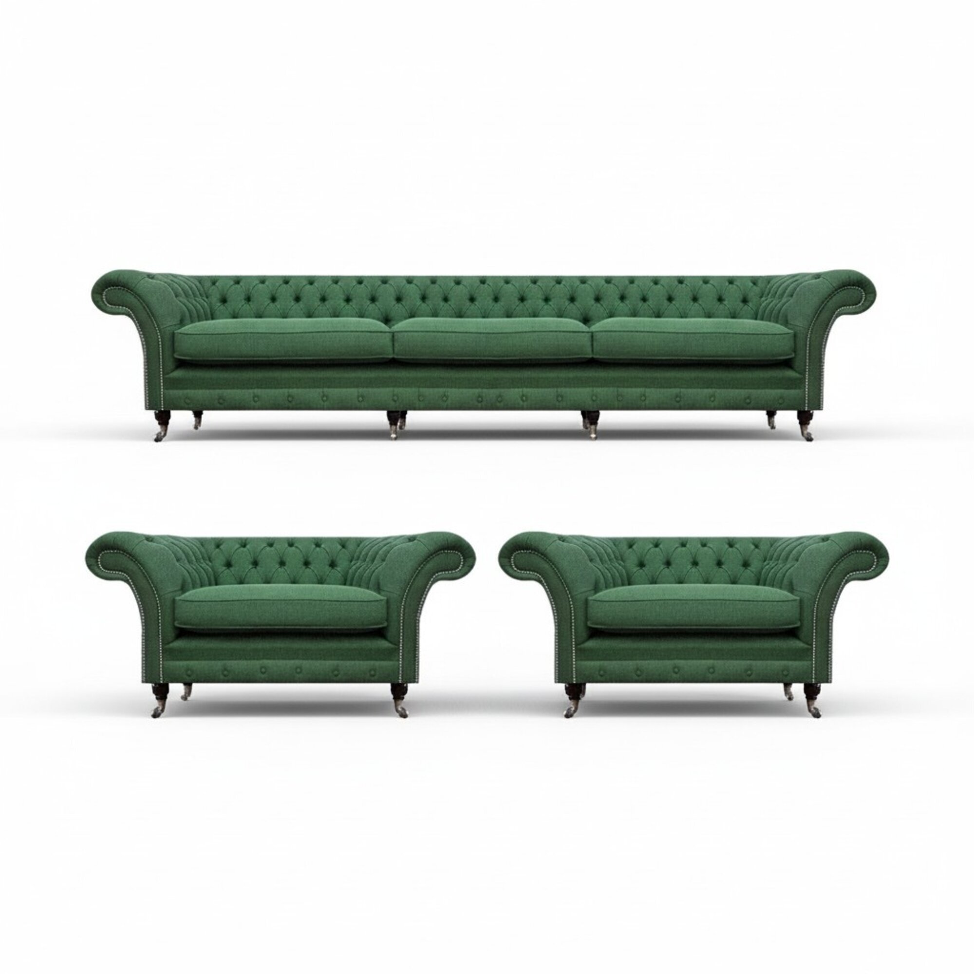 Wohnzimmer Chesterfield Garnitur GrÃ¼ner 3-Sitzer 2x Sessel 3tlg Edel Set
