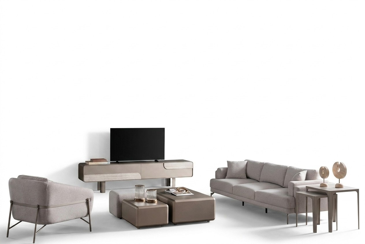 Wohnzimmer MÃ¶belset mit beige Textilbezug modern und stilvoll