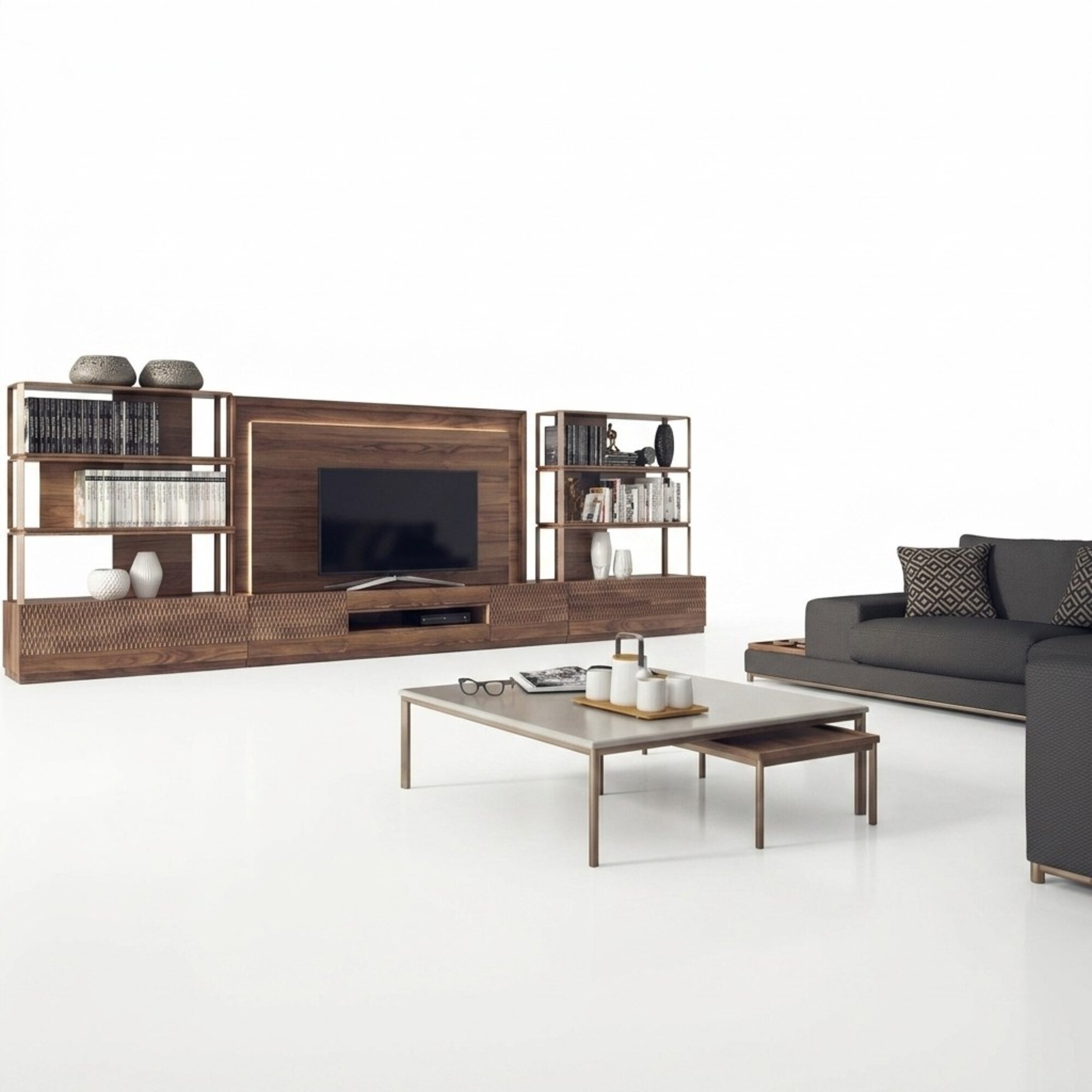 WohnzimmermÃ¶bel Set 4tlg TV-StÃ¤nder 2x BÃ¼cherregale HolzmÃ¶bel TV Rahmen Komplett