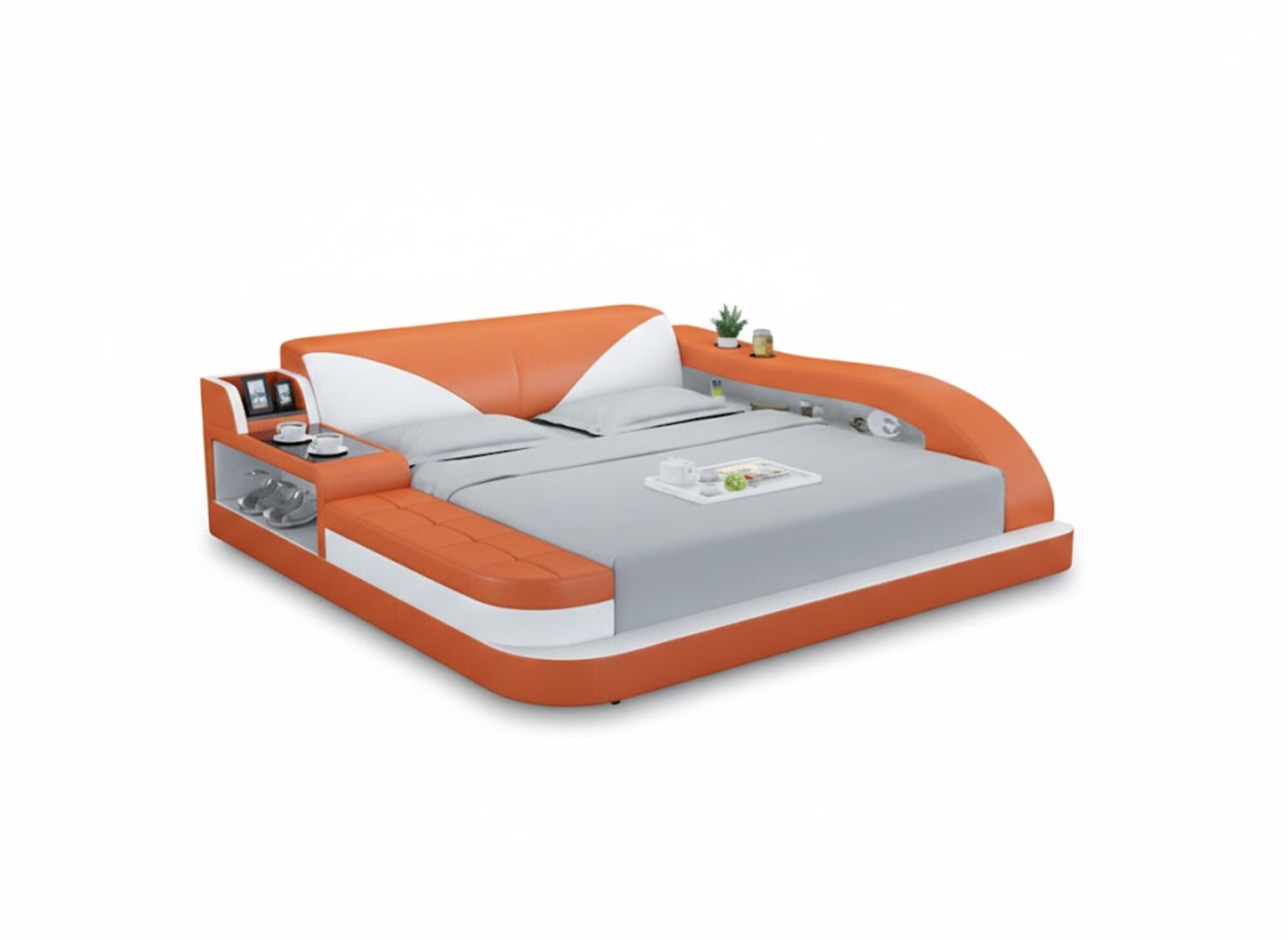 Multifunktionales orangefarbenes Doppelbett ZeitgenÃ¶ssischer Bettrahmen Betten 180x200cm Sofort