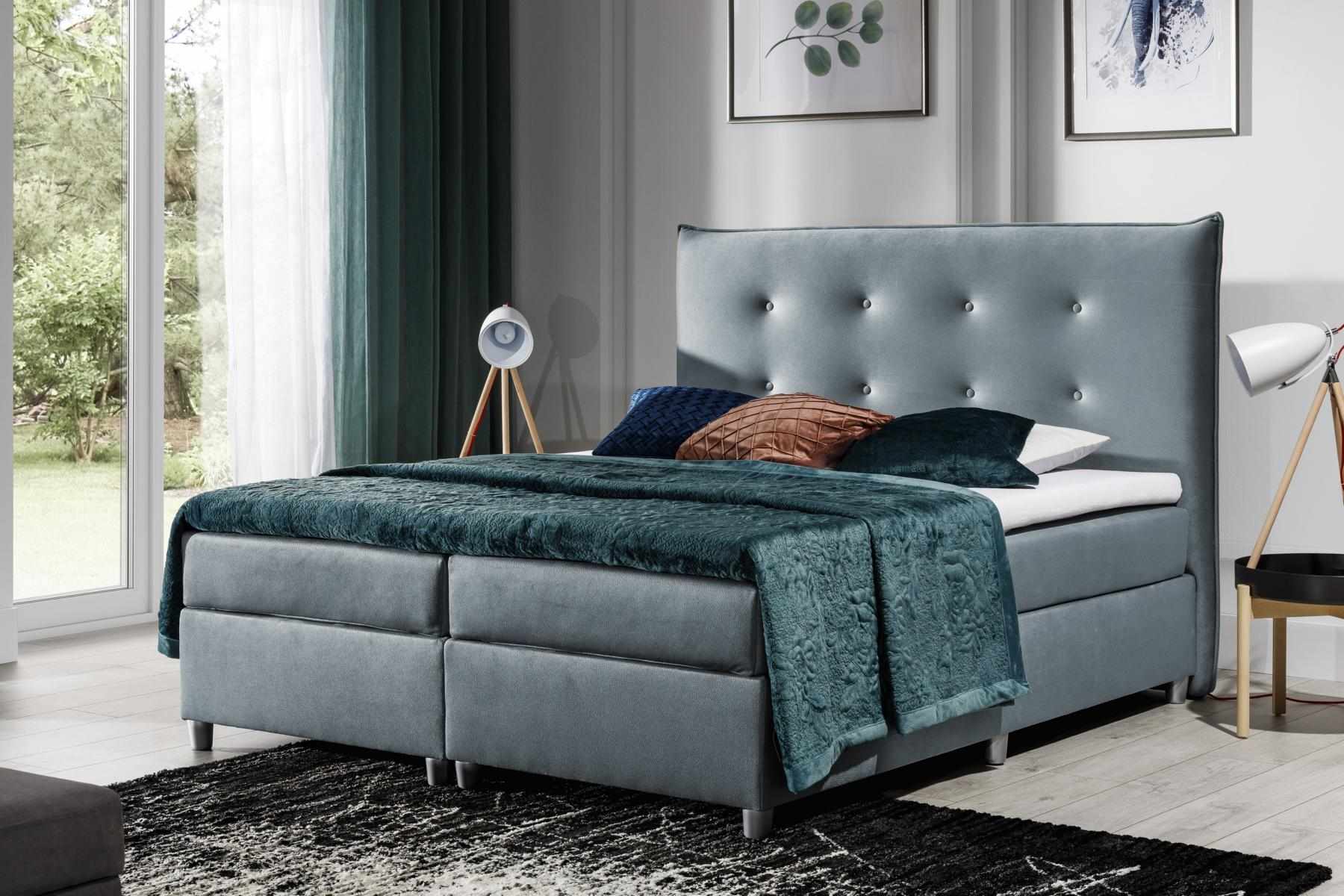 Bett Boxspringbett Doppelbett Ehebett Polyester Stoff Bettgestell 180x200 MÃ¶bel