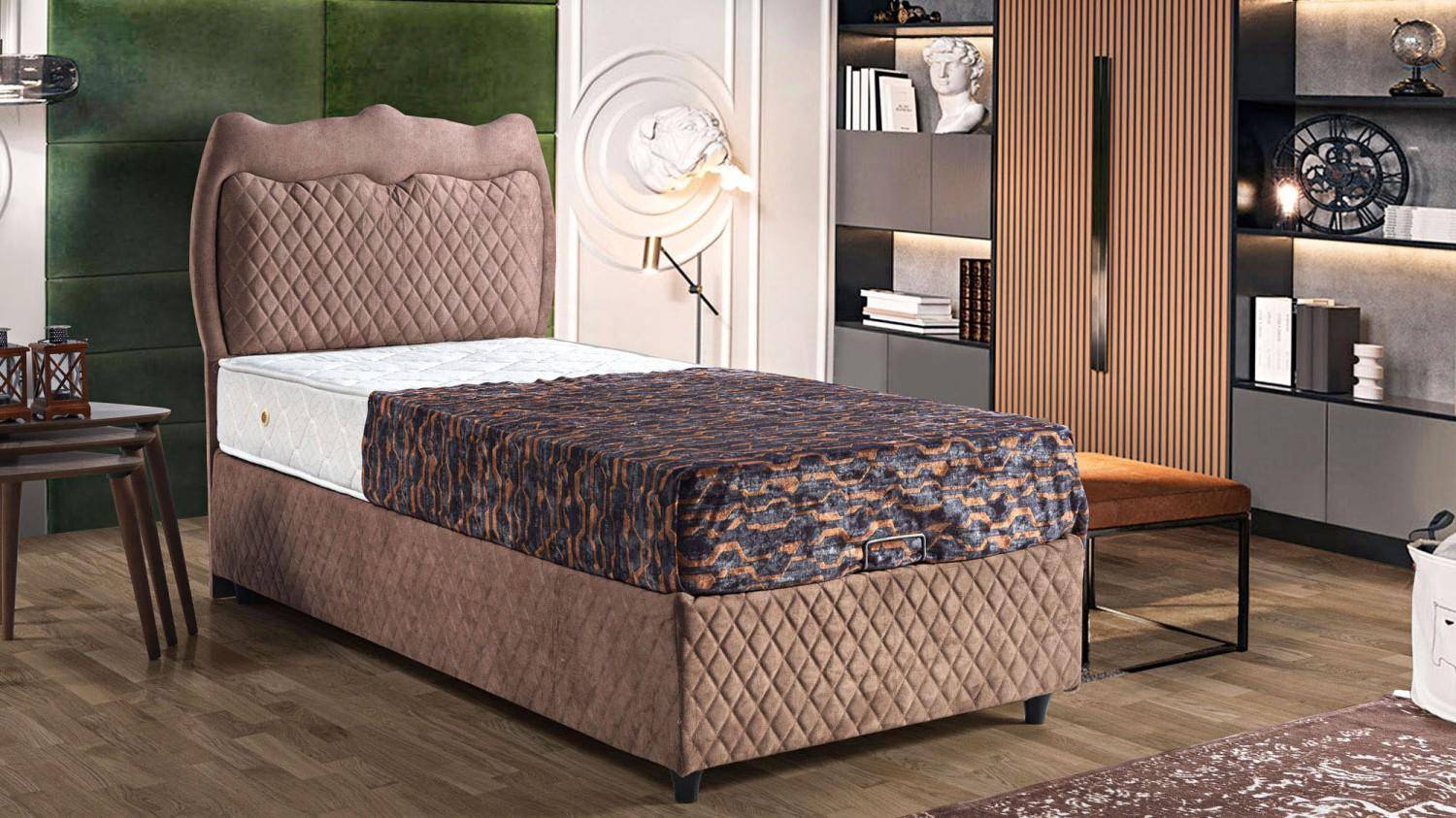 Bett Design Betten Luxus Betten Polster Schlafzimmer MÃ¶bel Braun 90x190cm