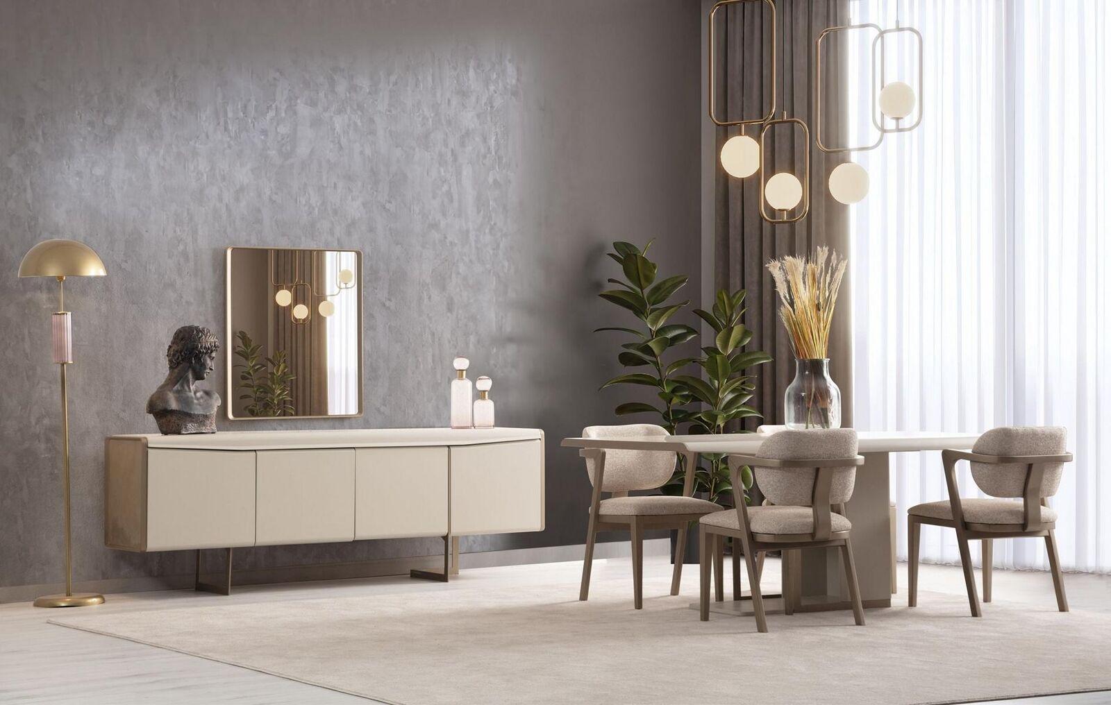 Beige Esszimmergarnitur Designer Esstisch PolsterstÃ¼hle Luxus Anrichte