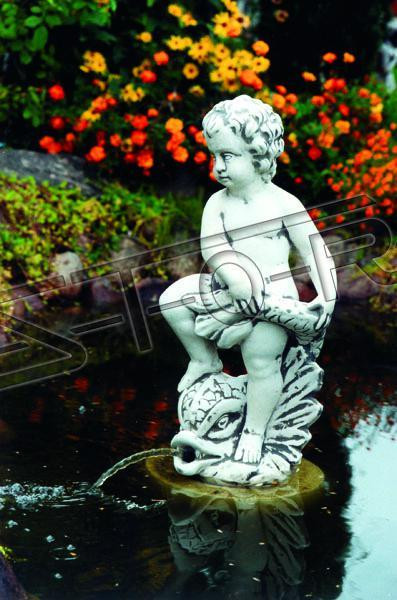 Wasserspieler Brunnen Figur Steinfigur fÃ¼r Garten Deko Teich Wasserspucker 6002