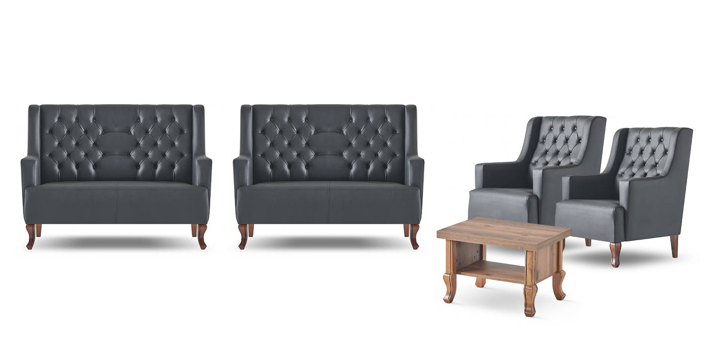 SitzmÃ¶bel Schwarz Set 2-Sitzer Sessel Couchtisch Chesterfield Komplett