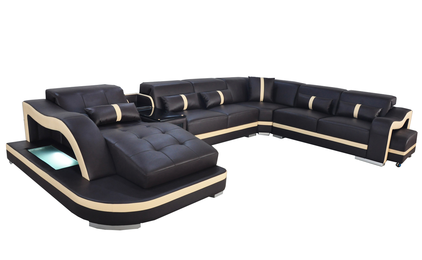 Leder Couch Polster Sitz Wohnlandschaft Modern Garnitur Sofa mit USB U Form LED