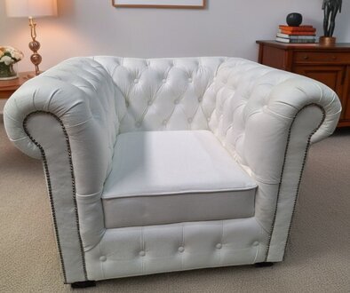 Sessel Chesterfield WeiÃer Sessel mit 100 % Lederbezug Sofort