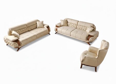 Stilvolles Modernes Sofa Set 3+3+1 â Beige Design fÃ¼r Wohnzimmer Sofort