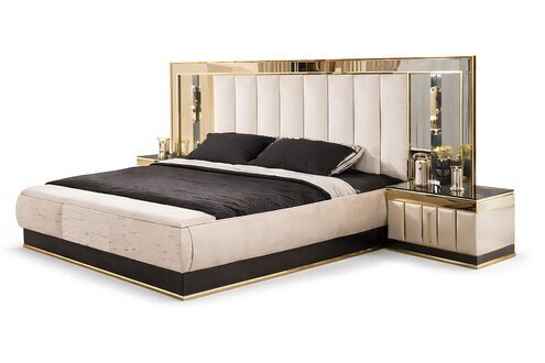Luxus Designer MÃ¶bel Set â Doppelbett mit 2 Nachttischen Goldfarben fÃ¼r das Schlafzimmer Sofort