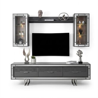Wohnwand TV StÃ¤nder Schranke Couchtisch RTV Lowboard Grau Set 3tlg Sofort