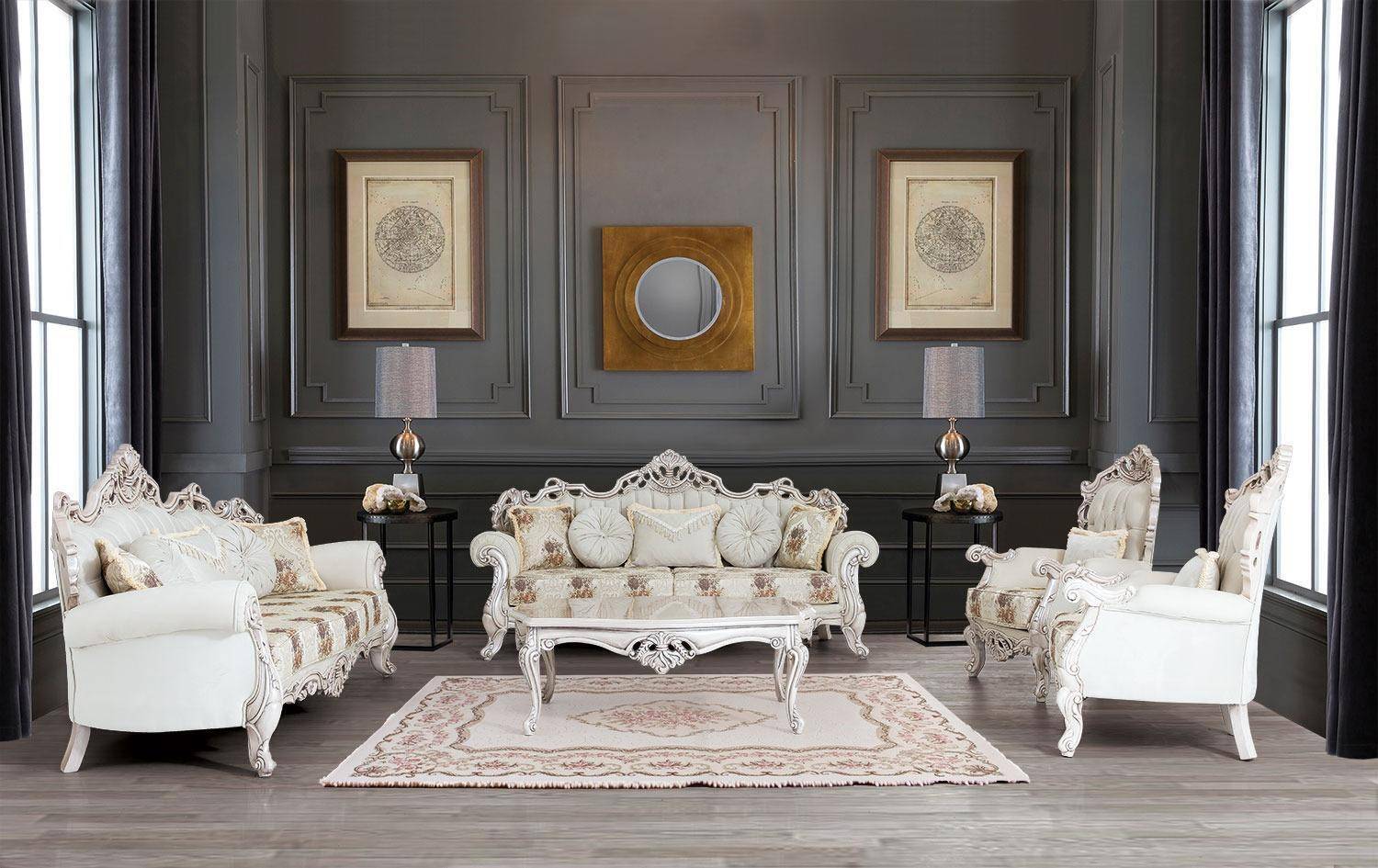 Barock WeiÃ Sofagarnitur Couch Sofa Polster MÃ¶bel Sessel Tisch 5tlg.