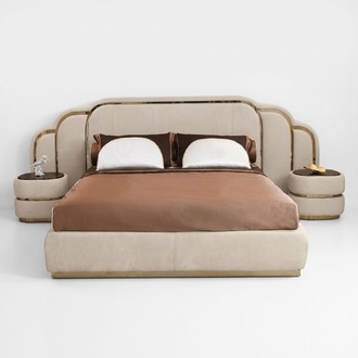 Beige Schlafzimmer MÃ¶bel Bett 2x Nachttische Holz Garnitur Luxus Set 3tlg