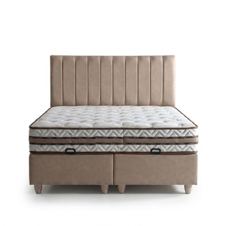 Beige Textilbett mit Matratze im eleganten Design