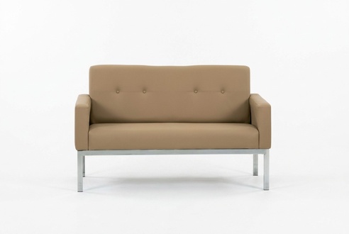 Beiger Zweisitzer BÃ¼romÃ¶bel Polstersofa Holzgestell Textil Einrichtung