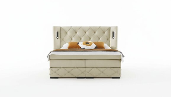 Beiges Chesterfield Polsterbett Schlafzimmer Nachttische Luxus MÃ¶bel