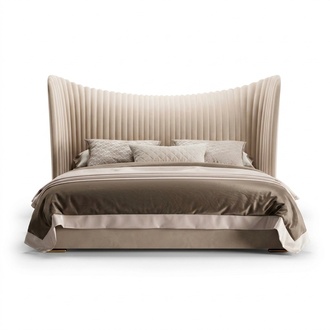 Beiges Doppelbett Designer Holz Betten Bettgestelle Schlafzimmer MÃ¶bel Bett