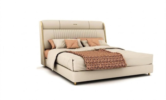 Beiges Textilbett Stilvolle Schlafzimmer MÃ¶bel Designer Doppelbetten