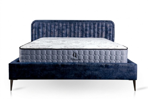 Bett Blau Doppelbett Schlafzimmer Holz MÃ¶bel Design Elegantes Polster Stoff Neu