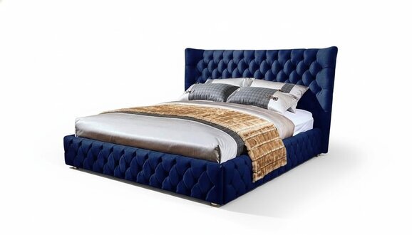 Betten Chesterfield Design Doppelbett MÃ¶bel Polster Textil Blau 180x200 Bett Neu
