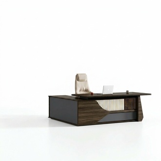 Braun-Grauer Chef Schreibtisch Designer BÃ¼romÃ¶bel Robuster Holz Tisch
