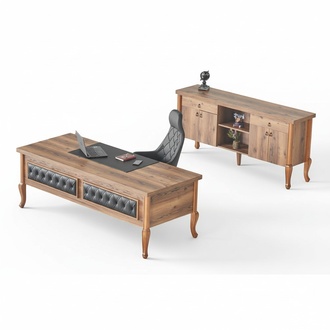 BÃ¼roeinrichtung BÃ¼rotisch Chefsessel Sideboard Stauraum Klassisch Braun