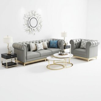 Chesterfield Couch Polster Sitz Garnitur Sofa 3+1 Leder Wohnzimmer Leder