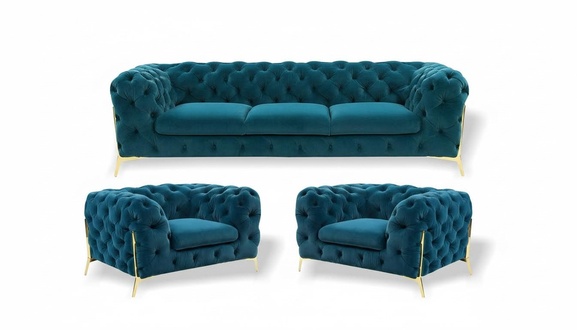 Chesterfield Designe Sofagarnitur 311 Sitz Sofa Couch Stoff Garnitur Polster Set