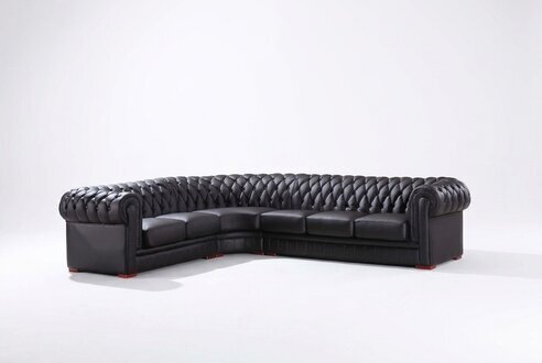 Chesterfield Ecksofa Eckcouch Designer Sofa Schwarz Couch 100% Leder Sofort