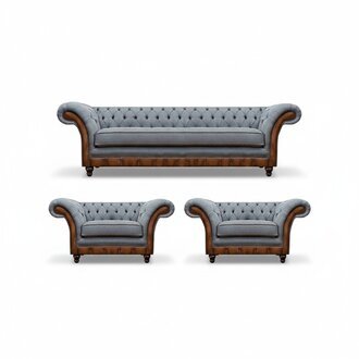 Chesterfield Grau-Braune Sofagarnitur Designer 2x Sessel Edler Dreisitzer
