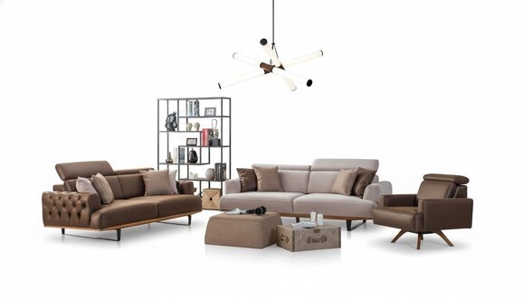 Chesterfield Sofagarnitur Sofa 3-3-1 Sitzer Kunstleder Braun Garnitur