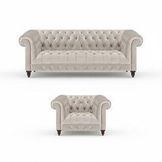 Chesterfield WeiÃe Polstergarnitur LuxuriÃ¶ser 3-Sitzer Textil Sessel