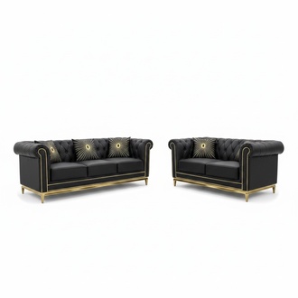 Chesterfield Wohnzimmer Couch Sofa Set Luxus Garnitur 3+2 Orange 2tlg
