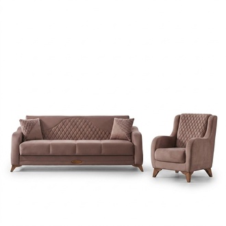 Couch Gruppe Dreisitzer Sessel 3 Sitzer Stoffsofa Polstersofa Beige