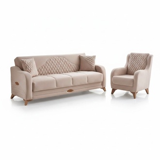 Couch Komplette Dreisitzer Sessel 3 Sitzer Stoffsofa Polstersofa Beige