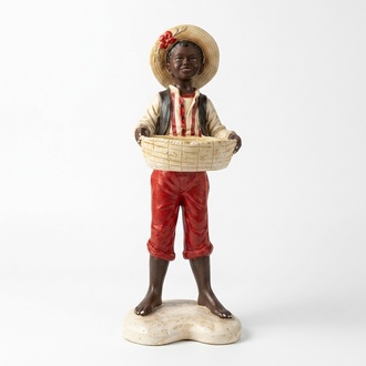 Design Junge mit Korb Figur Statue Skulpturen Skulptur Figuren Dekoration