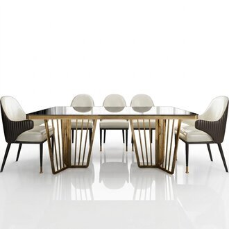 Design Klassiker Esstisch Tisch Holz mit Edelstahl Tische Hochglanz