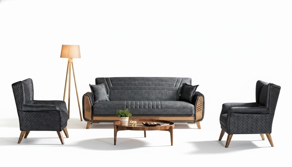Design Modernes Wohnzimmer Set Sofagarnitur 3+3+1 Grau Wohnzimmer