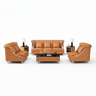 Design Wohnlandschaft Sofagarnitur 3+2 Sitzer Ledersofa Wohnzimmer Chesterfield