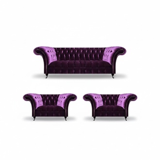 Edle Chesterfield Lila Garnitur Designer Sofas Wohnzimmer Couchen 3tlg